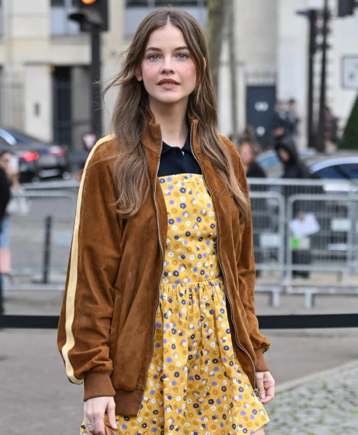 Barbara Palvin Paris Show Brown Suede Jacket