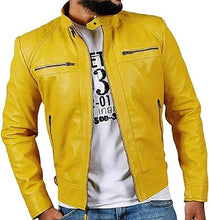 MEN’S YELLOW CAFE RACER LEATHER BIKER JACKET