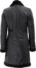 Black Leather Shearling Long Jacket For Women