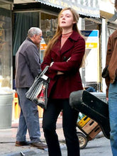 Elle Fanning A Complete Unknown Maroon Coat