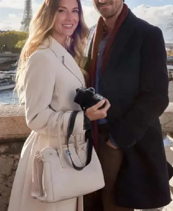 Alexa PenaVega A Paris Proposal 2023 White Wool Coat For Women