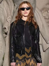 Natalia Dyer PFW Black Leather Jacket