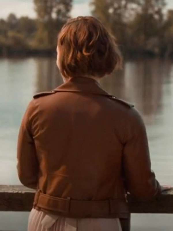 Ashley Williams Falling Together 2024 Brown Leather Jacket