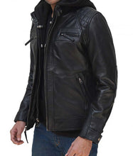 Benedict Men’s Hooded Leather Racer Jacket
