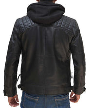 Benedict Men’s Hooded Leather Racer Jacket