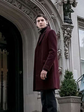Gotham David Mazouz Maroon Wool Coat