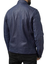 Cafe Racer Style Blue Leather Jacket for Men