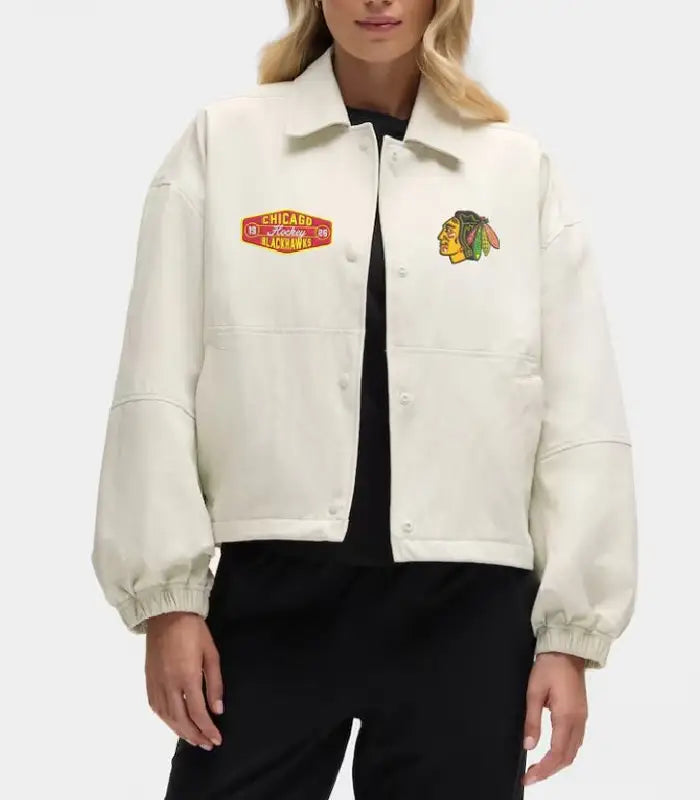Chicago Blackhawks Heathered Bone Coach’s Jacket