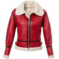 Red Christmas Shearling Leather Jacket For Women