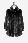 Black Shearling Mink Fur Coat For Women