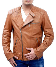 Slim Tan Biker Leather Jacket