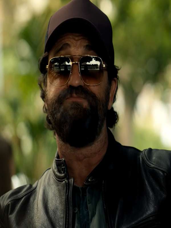 Gerard Butler Den of Thieves 2 Pantera 2025 Black Leather Jacket