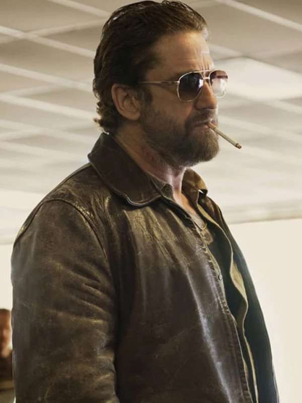 Gerard Butler Den of Thieves Brown Leather Jacket