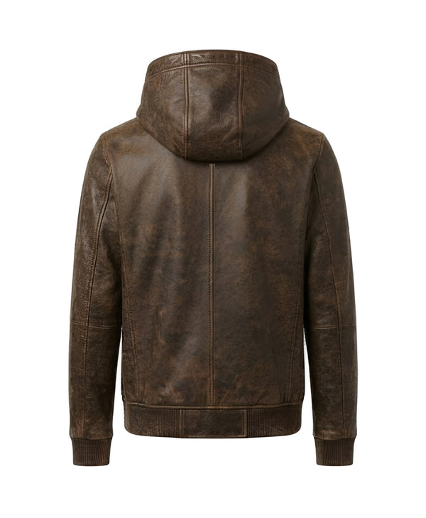 Distressed Brown Leather Hoodie