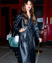 Shop Eiza Gonzalez 2024 Black Real Leather Coat For Womens