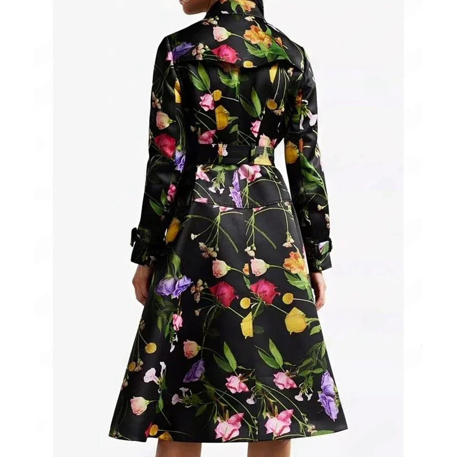 Carrie Preston Elsbeth S01 Black Floral Trench Coat