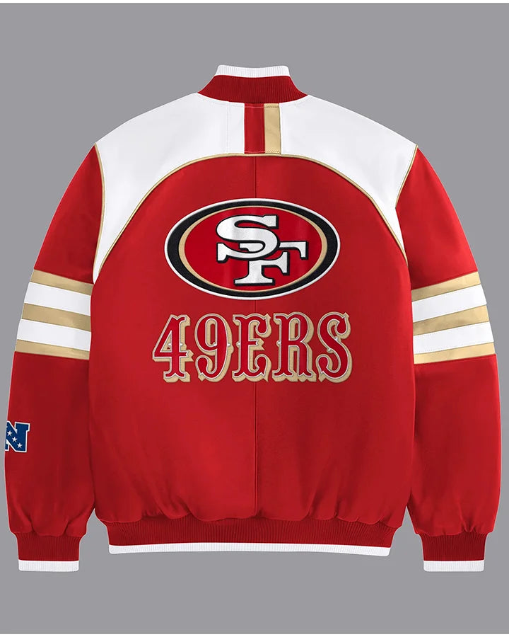 Gamble Red And White Niners Leather Varsity Jacket