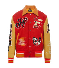 Homme+Femme Red & yellow Letterman Wool & Leather Varsity Jacket