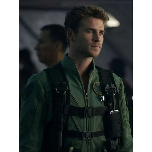 Liam Hemsworth Land Of Bad 2024 Green Jumpsuit