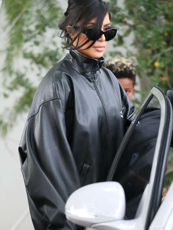 Kim Kardashian 2024 Black Leather Jacket
