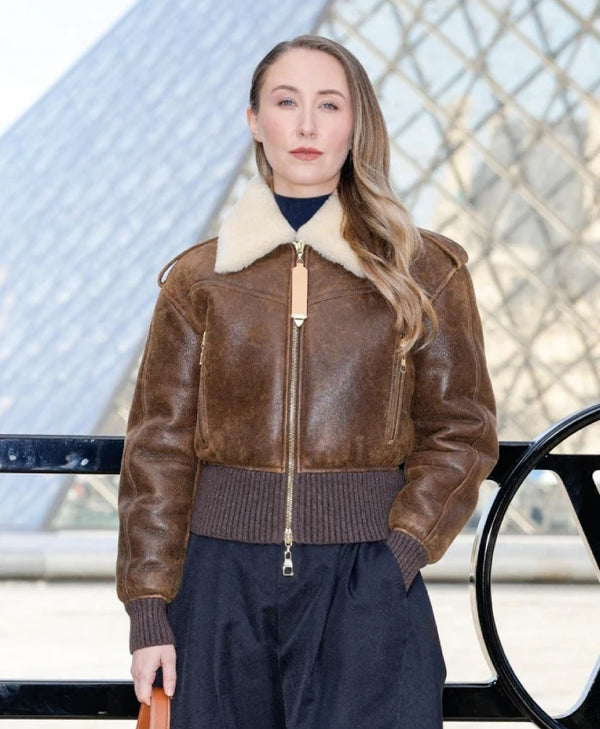 Erin Doherty LV Show 2026 Brown Shearling Jacket