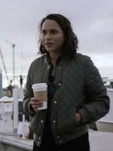 Monica Raymund Hightown Green Quilted Bomber Jacket