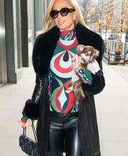 NYC Paris Hilton Black Leather Coat For Women
