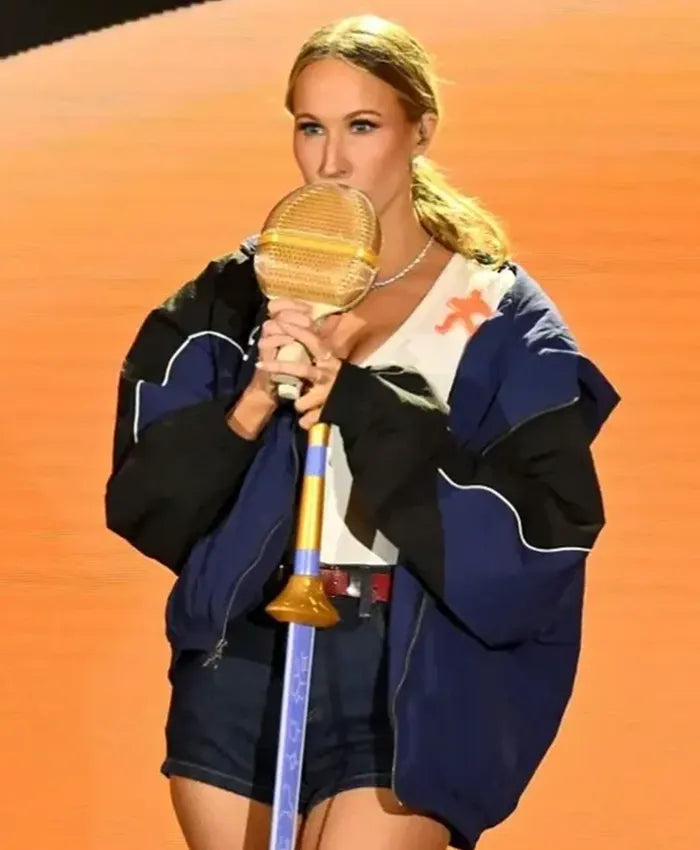 Nikki Glaser Marty Supreme Blue And  Black Polyester Fabric Jacket For Womens