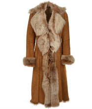 Novah Brown Suede Leather Fur Coat