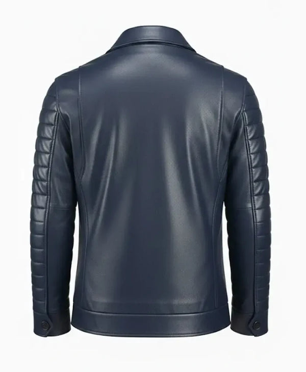 Mens Blue Padded Sleeves Leather Jacket