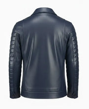 Mens Blue Padded Sleeves Leather Jacket