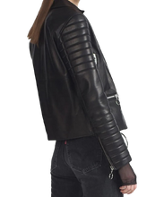 Sheep Leather Biker Jacket Women, Black
