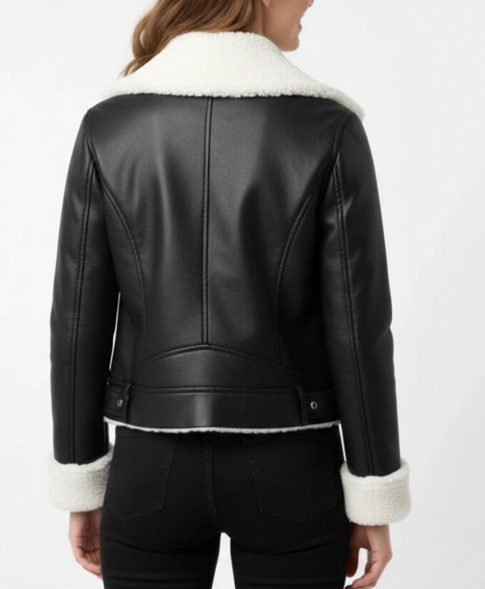 Womens Fur Leather Black Jacket