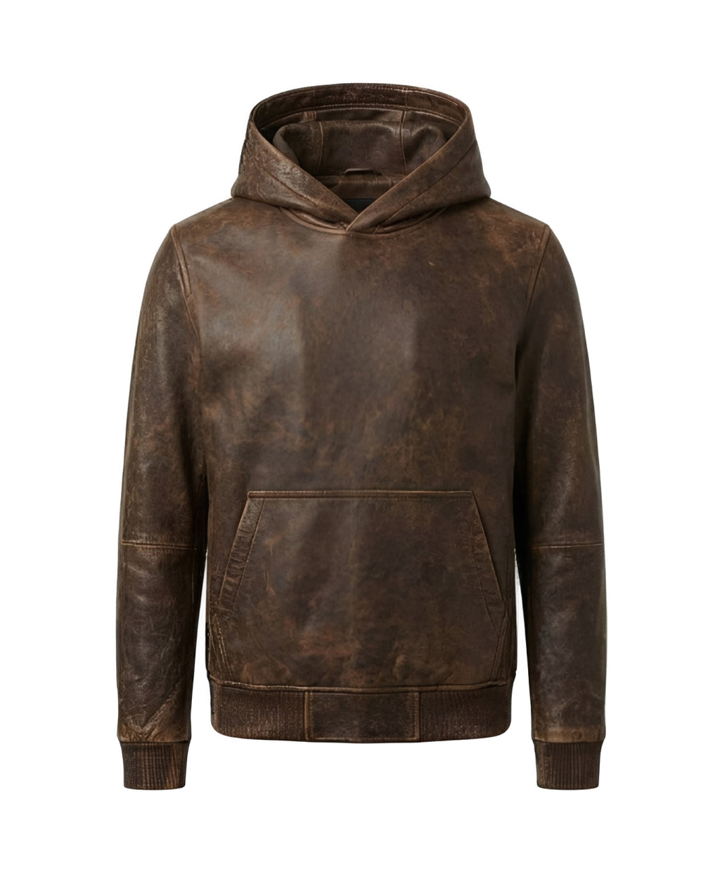 Distressed Brown Leather Hoodie