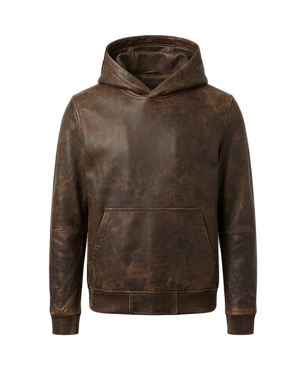 Distressed Brown Leather Hoodie