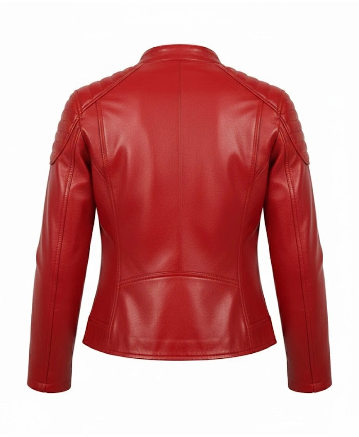 Womens Slim Fit Red Biker Jacket