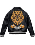Stegaro Black Embroidered Leather Varsity Jacket