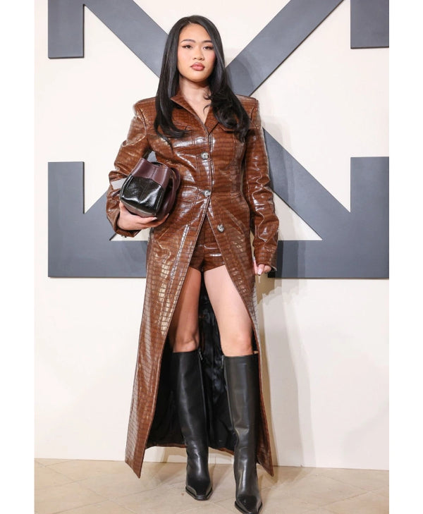 Sunisa Lee Off-White Fashion Show Leather Coat