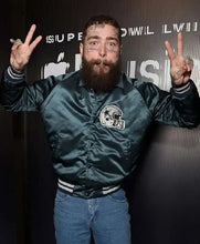 Post Malone Super Bowl LVIII Vintage Cowboys Green Satin Bomber Jacket