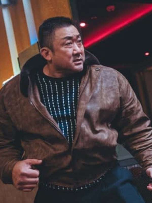 Ma Dong-seok The Roundup Punishment Brown Leather Jacket