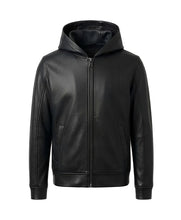 Black Zip-Up Leather Hoodie