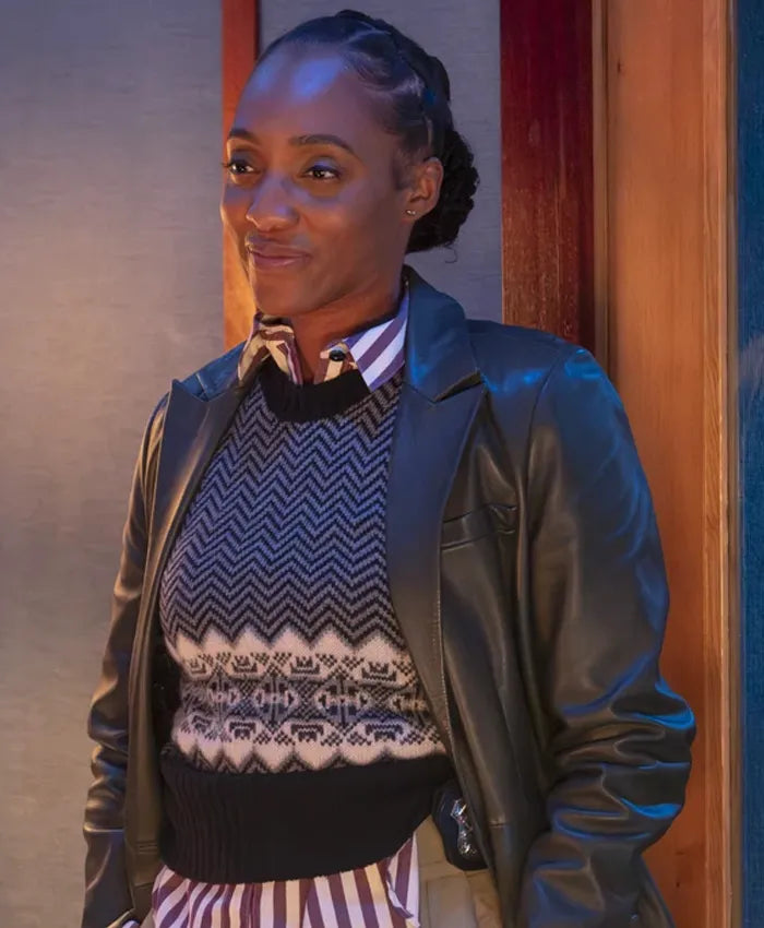 Will Trent S03 Faith Mitchell Black Leather Coat