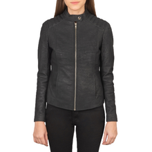 Kelsee Distressed Leather Biker Jacket Women, Black