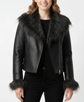 Women’s Black Leather Jacket with Fur Collar