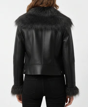 Women’s Black Leather Jacket with Fur Collar