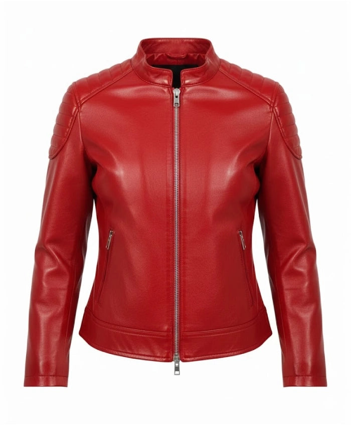 Womens Slim Fit Red Biker Jacket