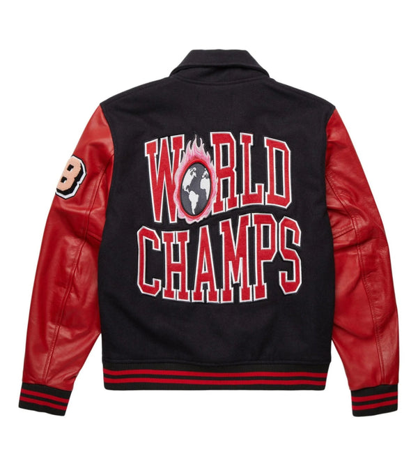 World Champs Homme Femme Letterman Black & Red Varsity Jacket