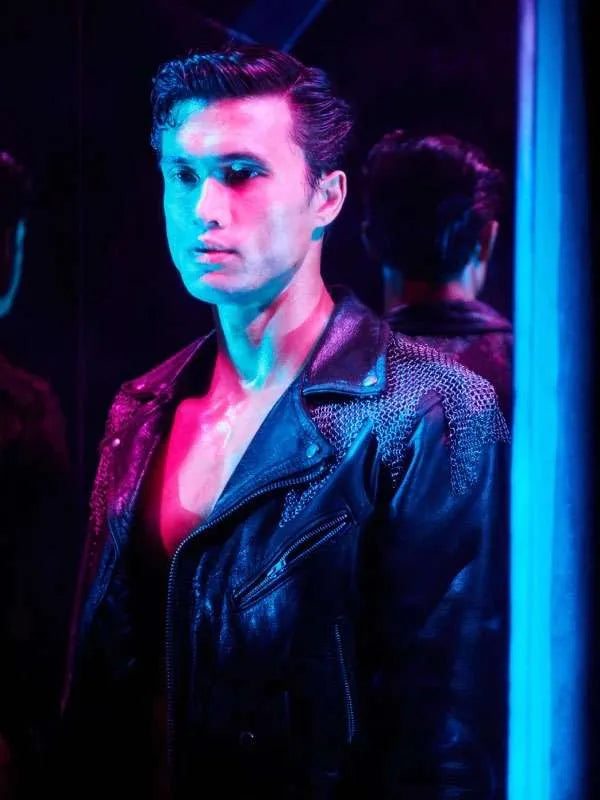 Her Private Hell Charles Melton black leather biker jacket