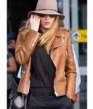 Blake Lively Brown Leather Biker Jacket