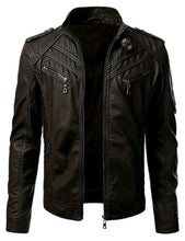Noora Men's Brown Quilted Biker Leather Jacket With YKK Zipper & Pocket